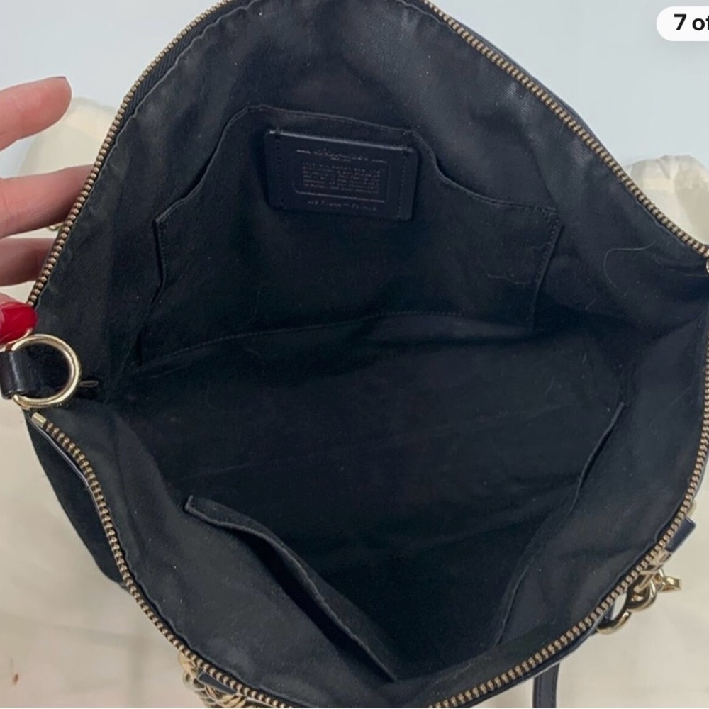 Coach Black Leather and Suede Shoulder Bag with Gold Hardware - Picture 9 of 16